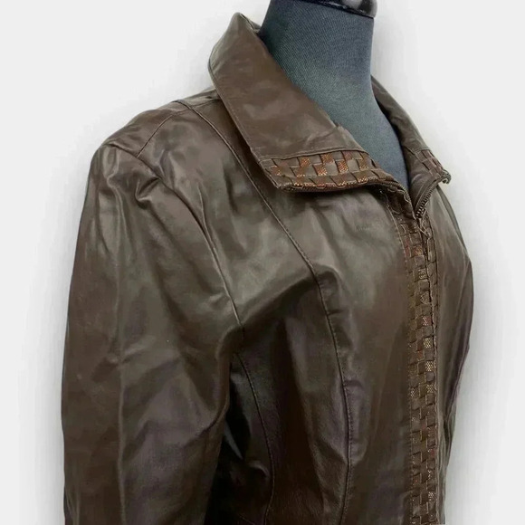 Guillaume Leather Jacket Large – Brown Basket-Weave Trim,‎ Genuine Leather - Picture 6 of 11